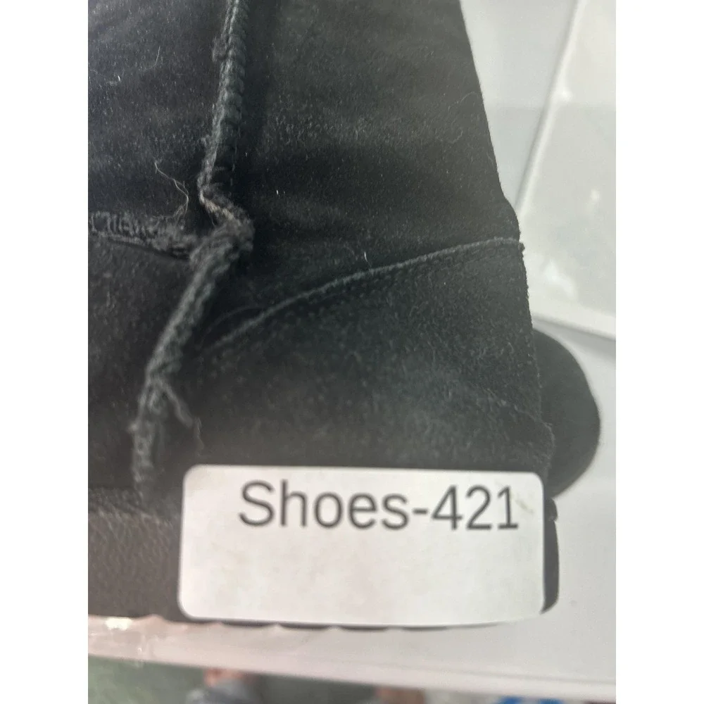 Winter Boots Size 7 Black Faux Fur Lined Suede Toggle Mid Calf Snow Warm
